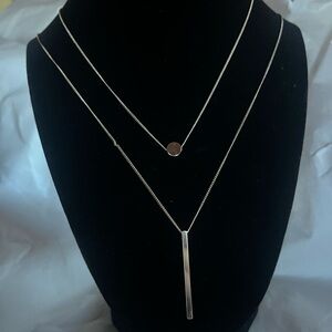 Gold Toned Double layered Necklace disc and Bar